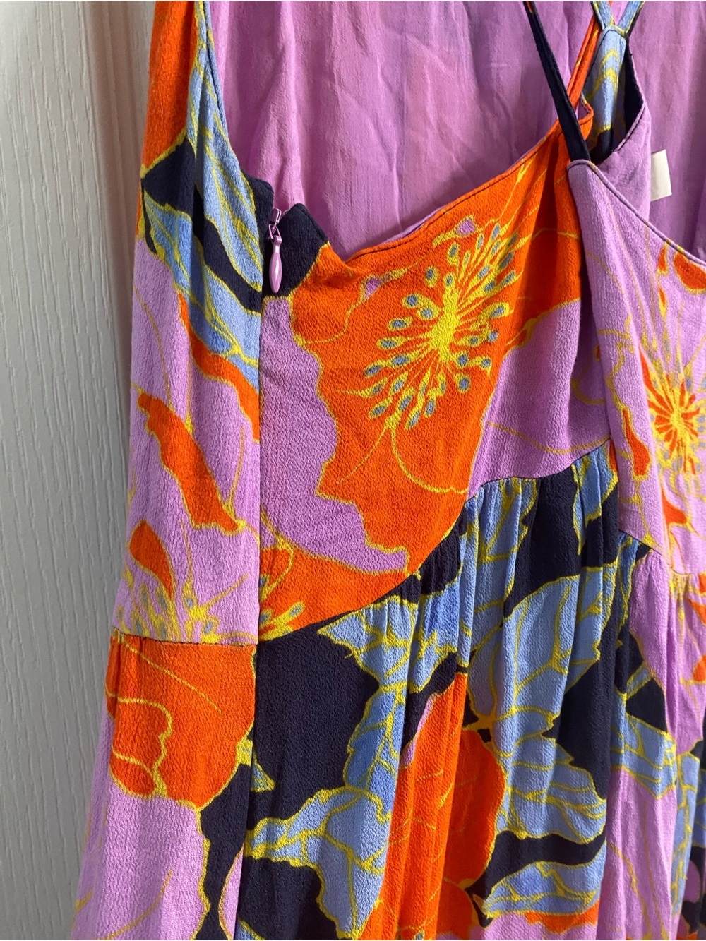 LOFT Full Bloom Cross-Back Floral Maxi Boho Dress Purple Orange Watercolor 10 - Picture 15 of 16